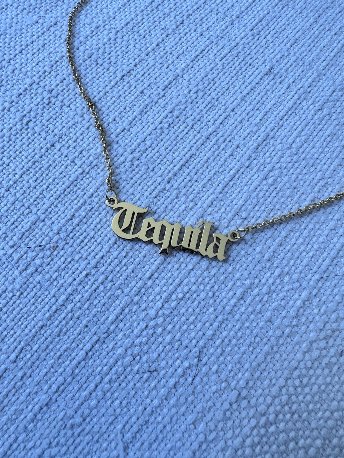 Gold plated TEQUILA cocktail Gothic Font Adjustable Necklace Women