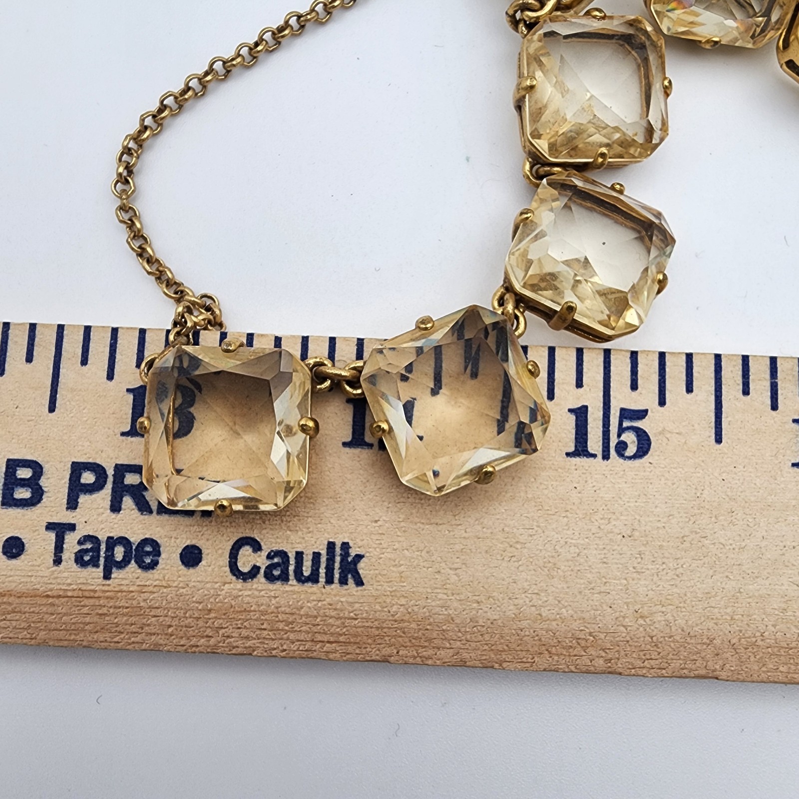 J Crew Retired Champagne Glass Crystal Cushion Cut Statement Collar Necklace