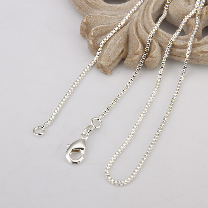 925 Sterling Solid Silver 1MM/1.5MM/2MM Box Chain Necklace For Women 16-24″