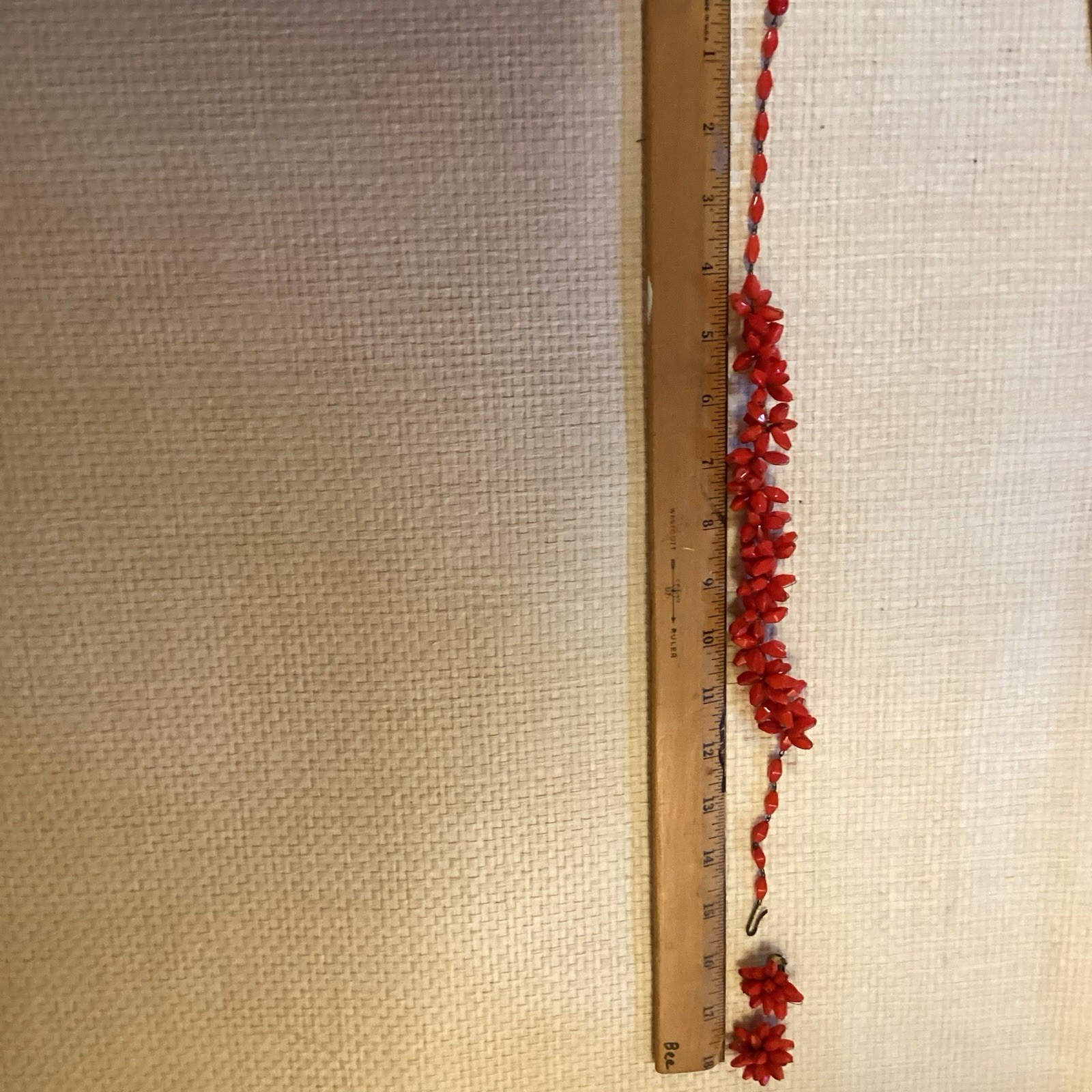 Necklace Vintage Red Coral Choker & Clip on Earring Set Made In Germany