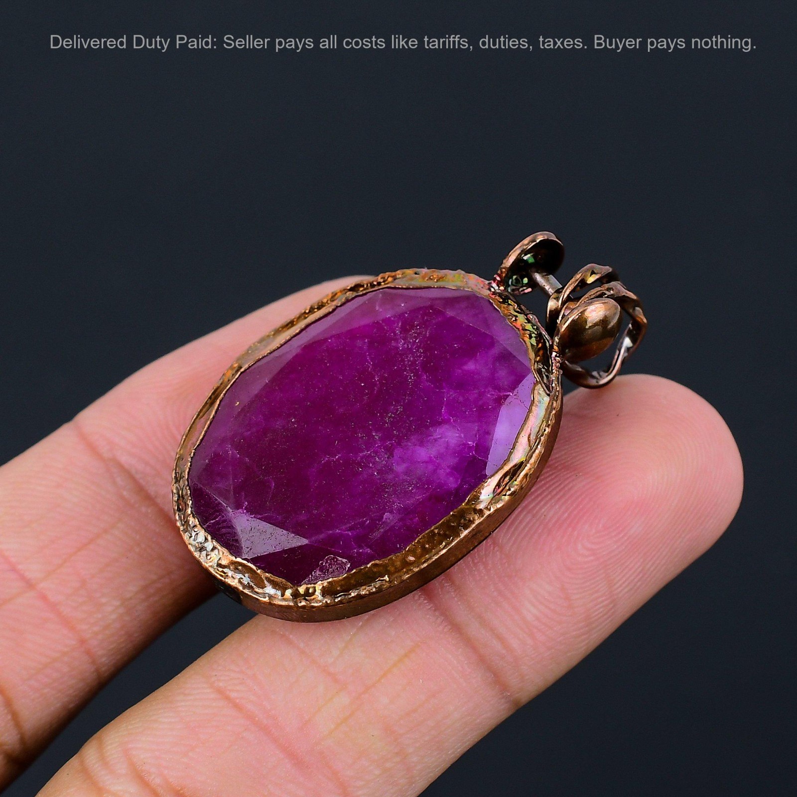 Halloween Deal Kashmir Rubi Gemstone Copper Sister Electroformed Pendant Jewelry
