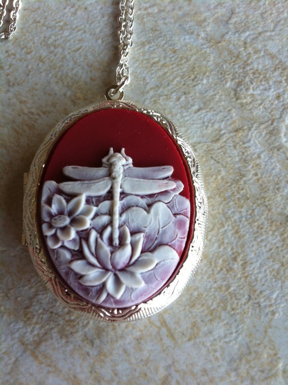 Dragonfly Silver Gold photo Locket LOTUS FLOWER Memorial PILL Box photo memorial