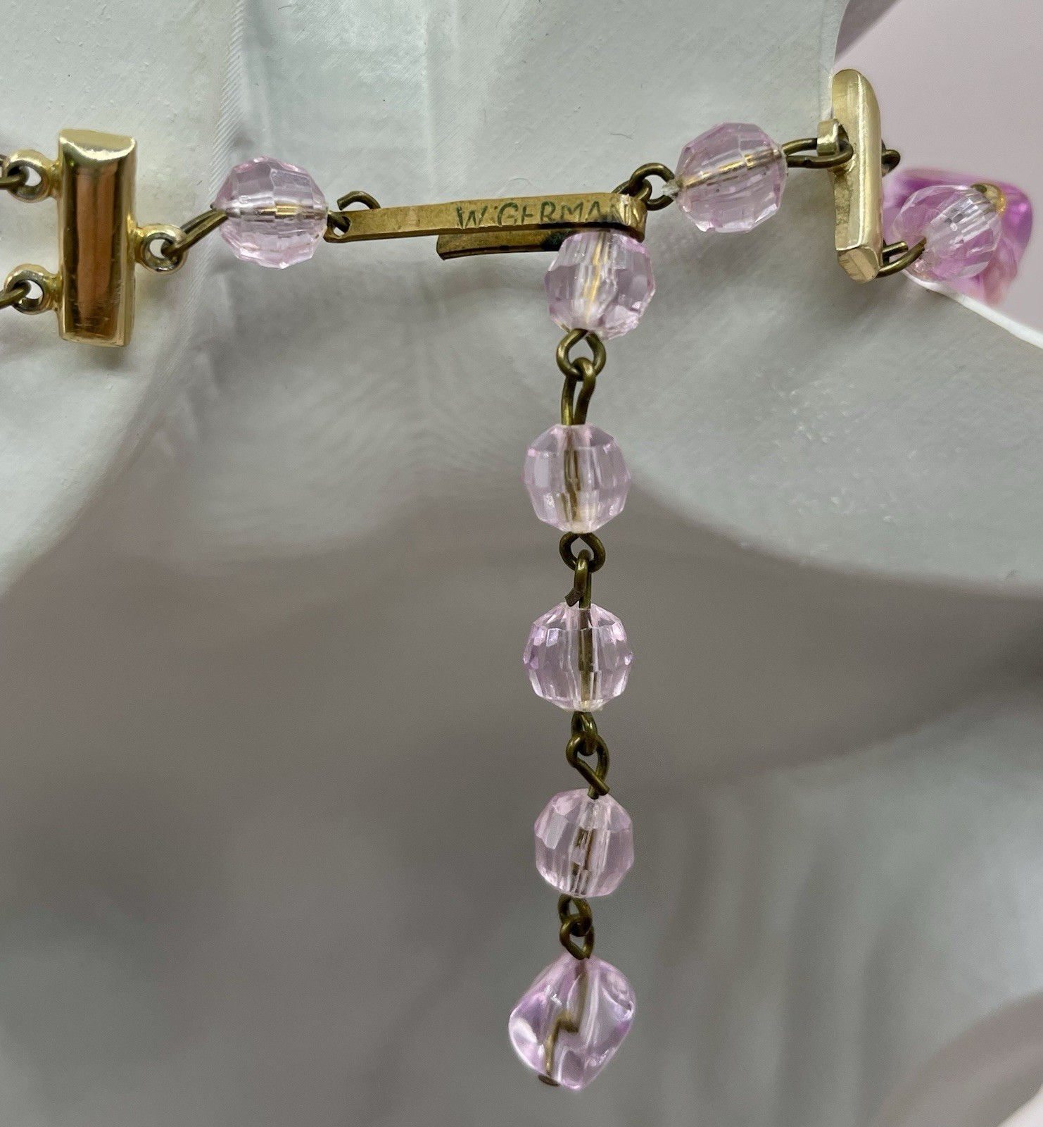Mid Century Signed West Germany Lucite and Glass Beaded Necklace