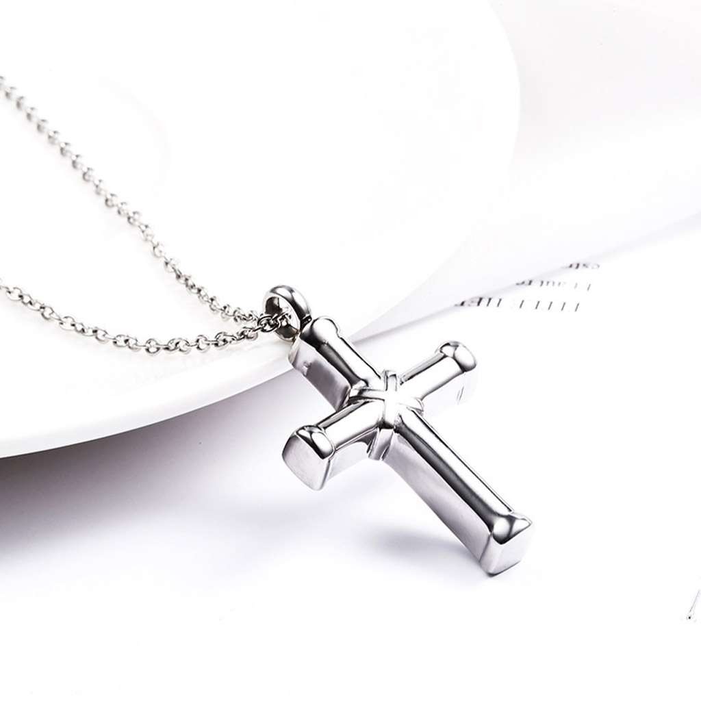 Stainless Steel Adult Unisex Figaro Chain Necklace Cross Pendant Memorial Gift