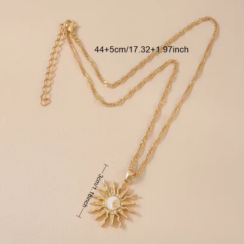 Gold – Plated Sun and Moon & Cubic Zirconia Pendant & Necklace