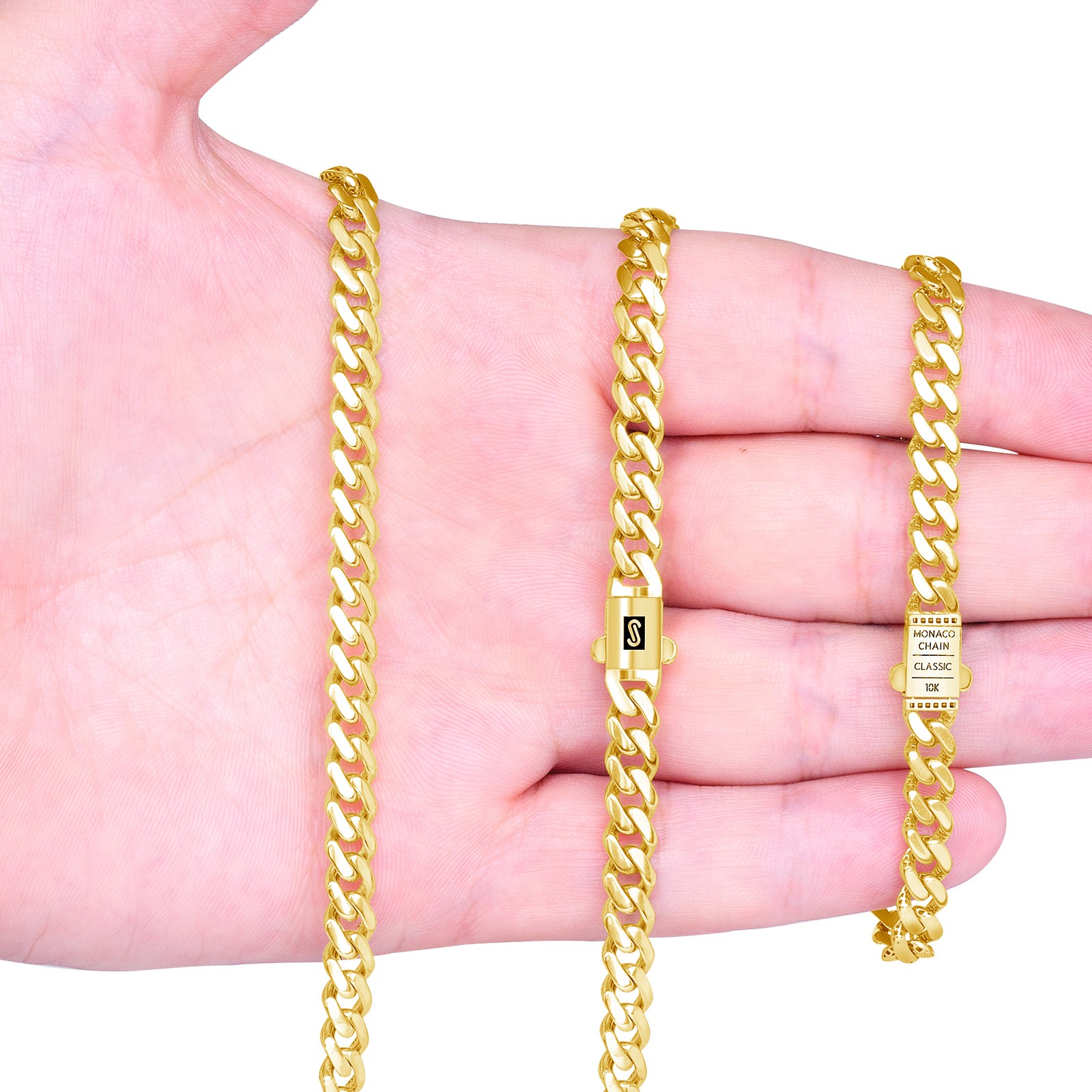 10K Yellow Gold Miami Cuban Royal Monaco Link Chain Necklace 5mm-20mm, 16″- 30″