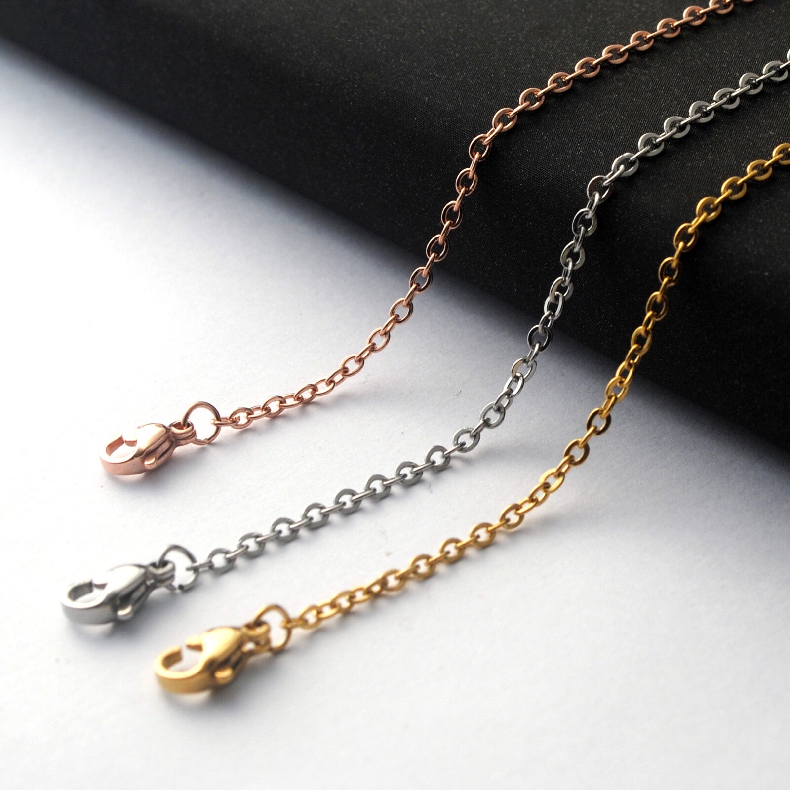 1.5mm-3mm Stainless Steel Silver Gold Black Rolo Link Chain Necklace Wholesale