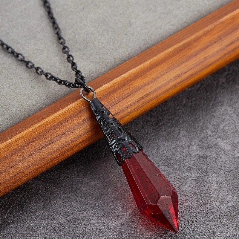 Red Gothic Pendulum Pendant Necklace Witchy Cosplay Fantasy Jewelry Amulet