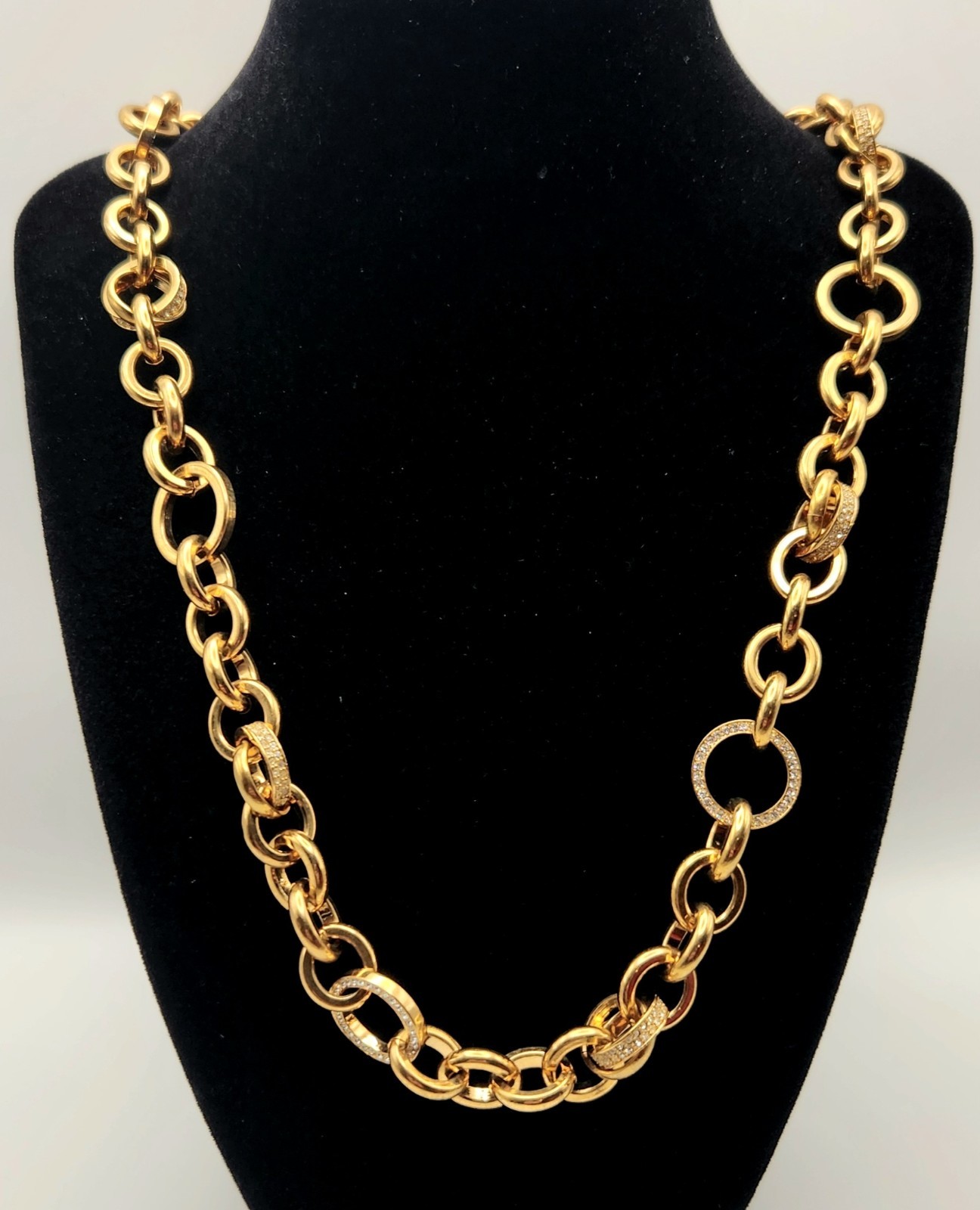 Michael Kors Gold Tone 26″ Rolo Link Necklace Crystal Pave Toggle Statement