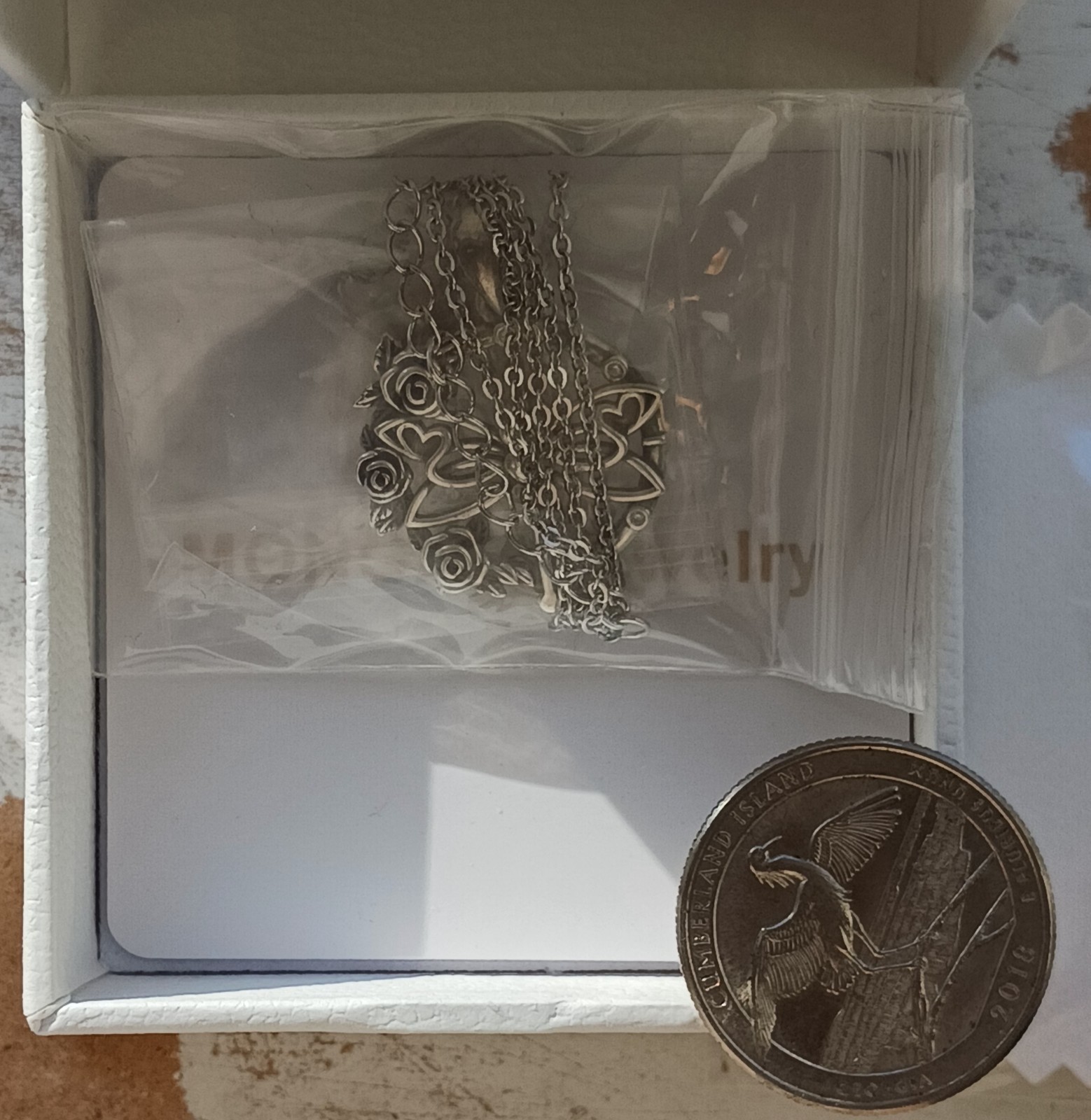 US Seller, Sterling Silver 925 Hearts & Flowers Dragonfly Compass, 18+2″ Chain