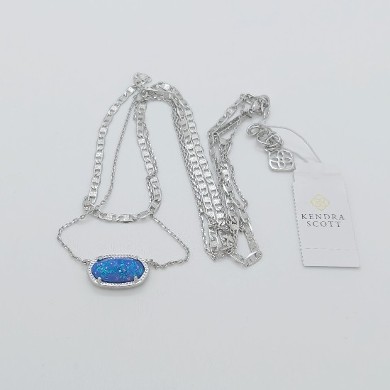 Kendra Scott Elisa Multi Strand Silver Pendant Necklace In Ocean Blue Opal