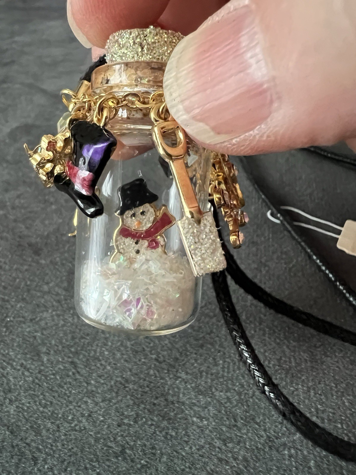 Kirks Folly Snowman In A Bottle Winter Charm Cord Necklace w/ Box & Tag