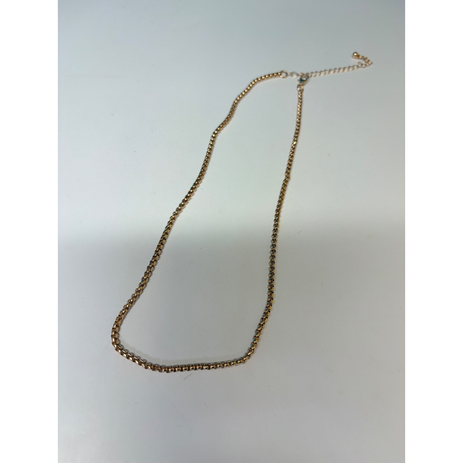 Gold Tone Round Rolo Box Link Chain Necklace Adjustable Lobster Clasp J906