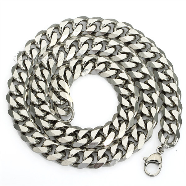 11MM Heavy Mens Chain Curb Link Silver Stainless Steel Necklace Jewelry 16″-36″