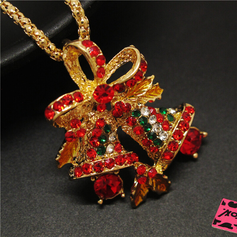 New Fashion Women Lovely Red Bling Christmas Bell Pendant Chain Necklace