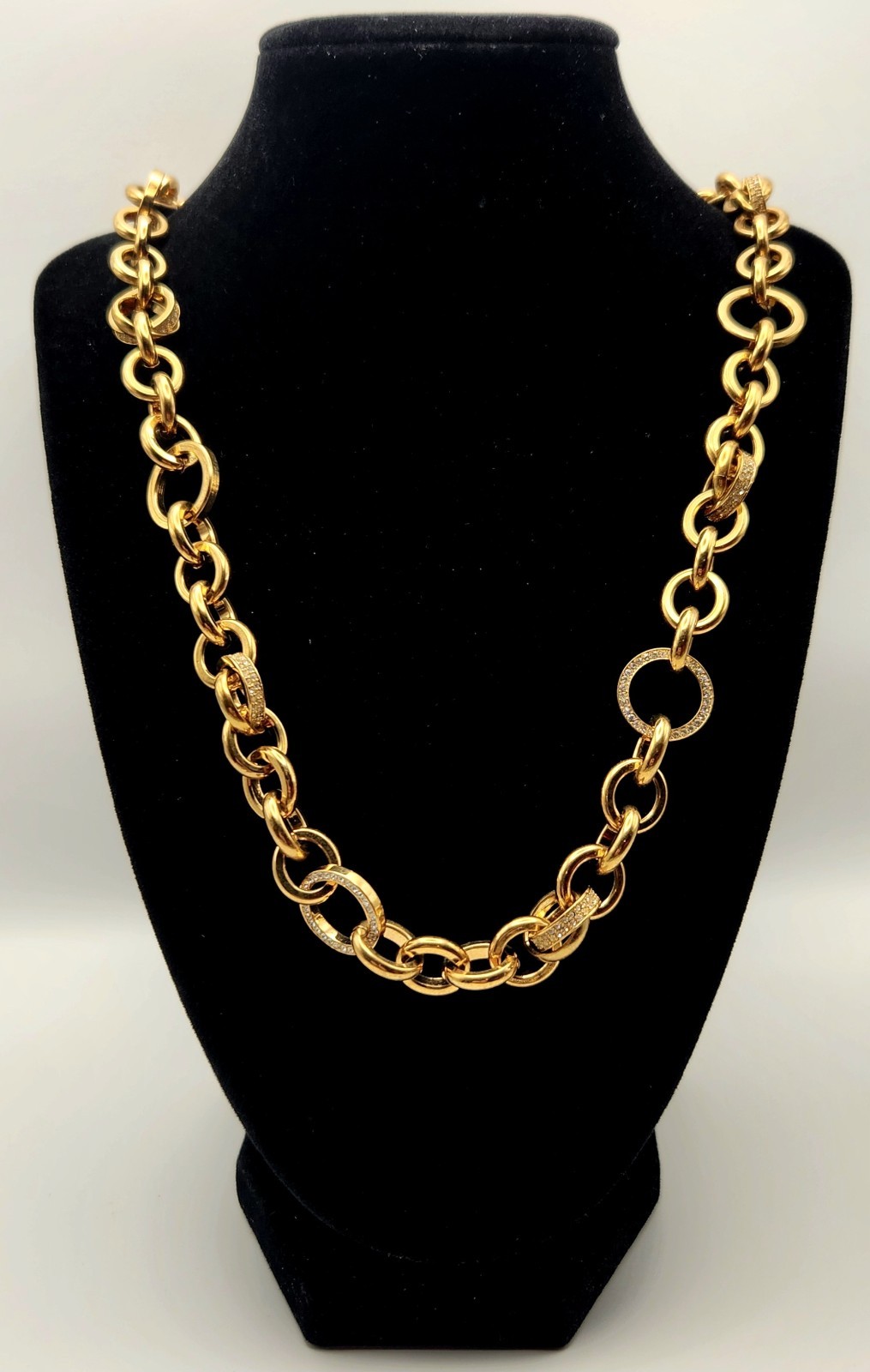 Michael Kors Gold Tone 26″ Rolo Link Necklace Crystal Pave Toggle Statement