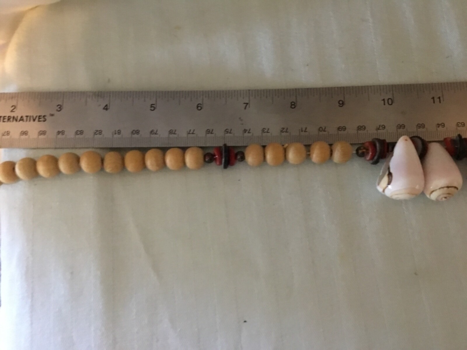 21 inch Bead Necklace With Natural Wood Beads and Shell Accents