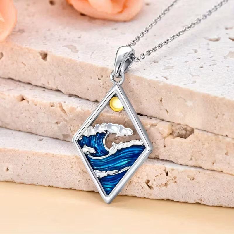 creative sun wave ocean Pendant Necklace for Women Luxury Jewelry with gift box
