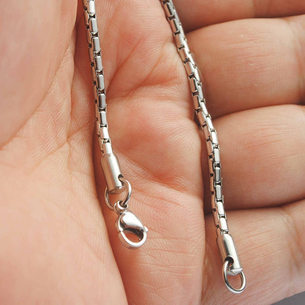Wholesale New Stainless Steel Square Rolo Box Cylinder Chain Necklace Men Women