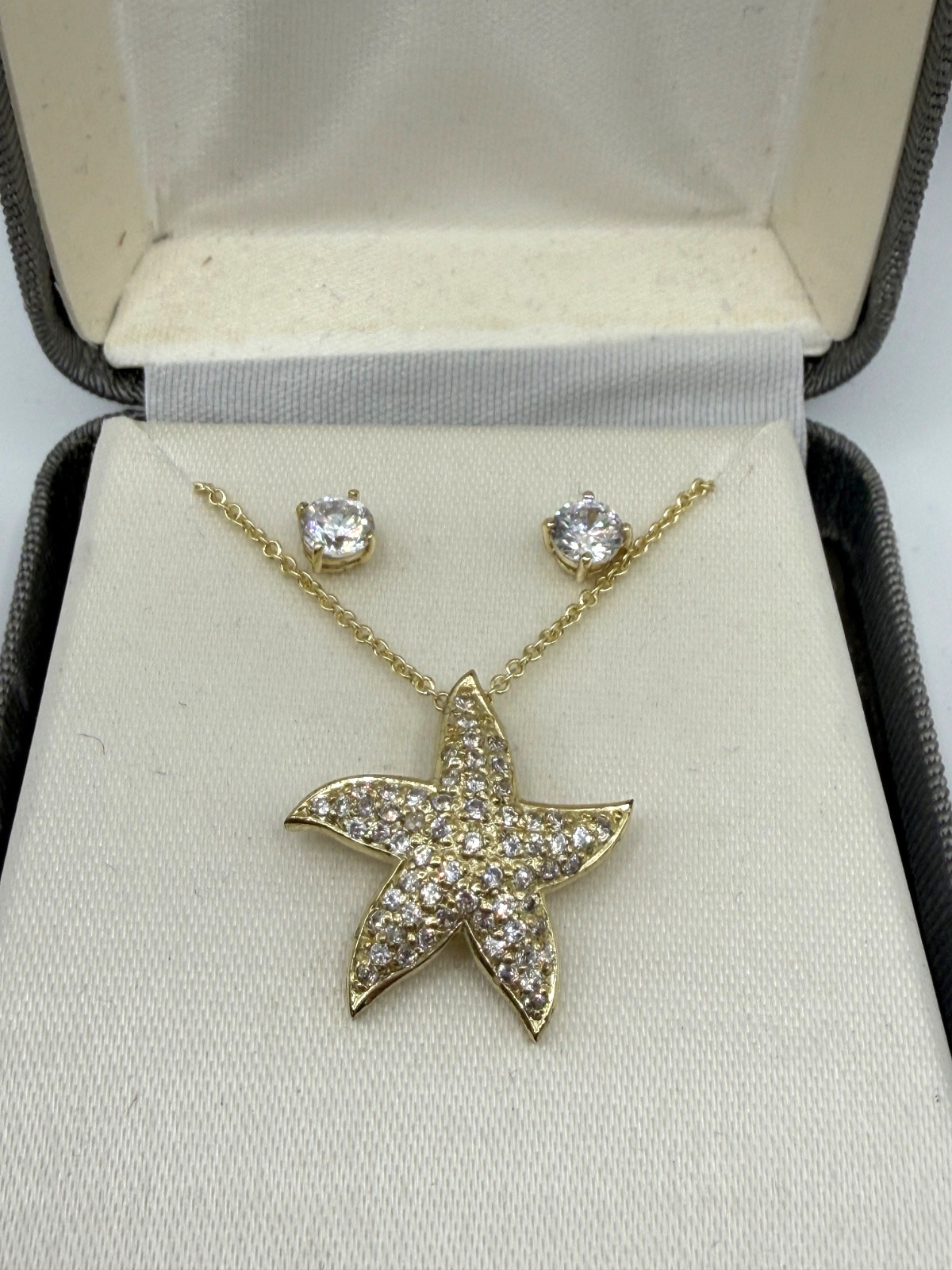 925 Sterling Silver Starfish Pendant Necklace and Stud Earring Set Vermeil