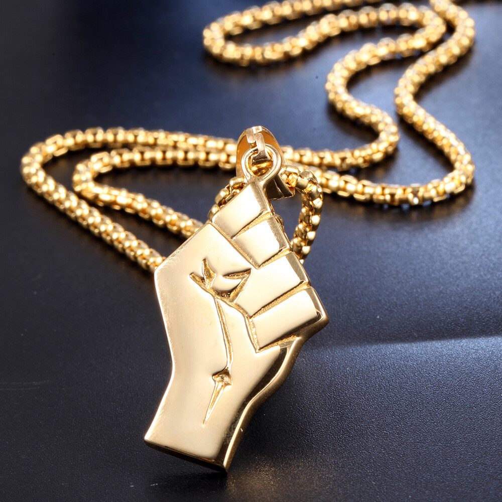 24″ Men’s Fashion Jewelry Power Rose Fist Pendant Chain Gold Lives Necklace