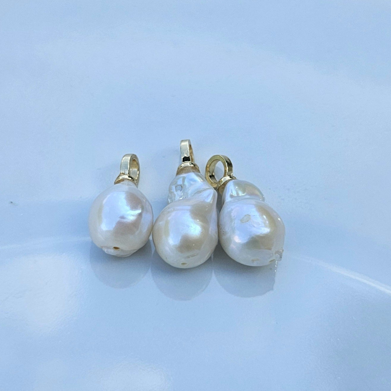 3 Pcs Small Freshwater Baroque Pearl Pendants With Gold Plated Bail
