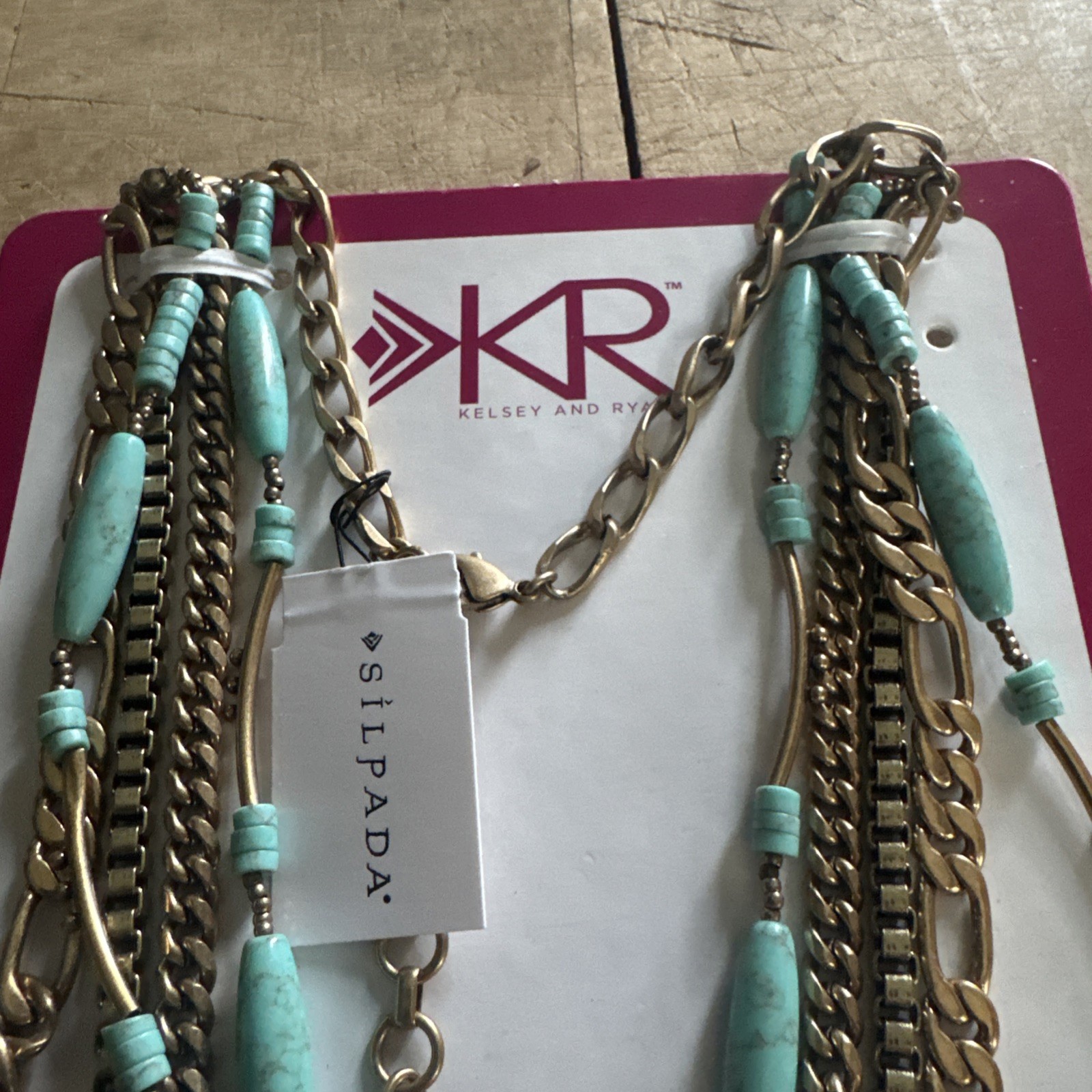 Silpada KR Toes in the Sand Tiered Howlite Turquoise & Brass Necklace NWT