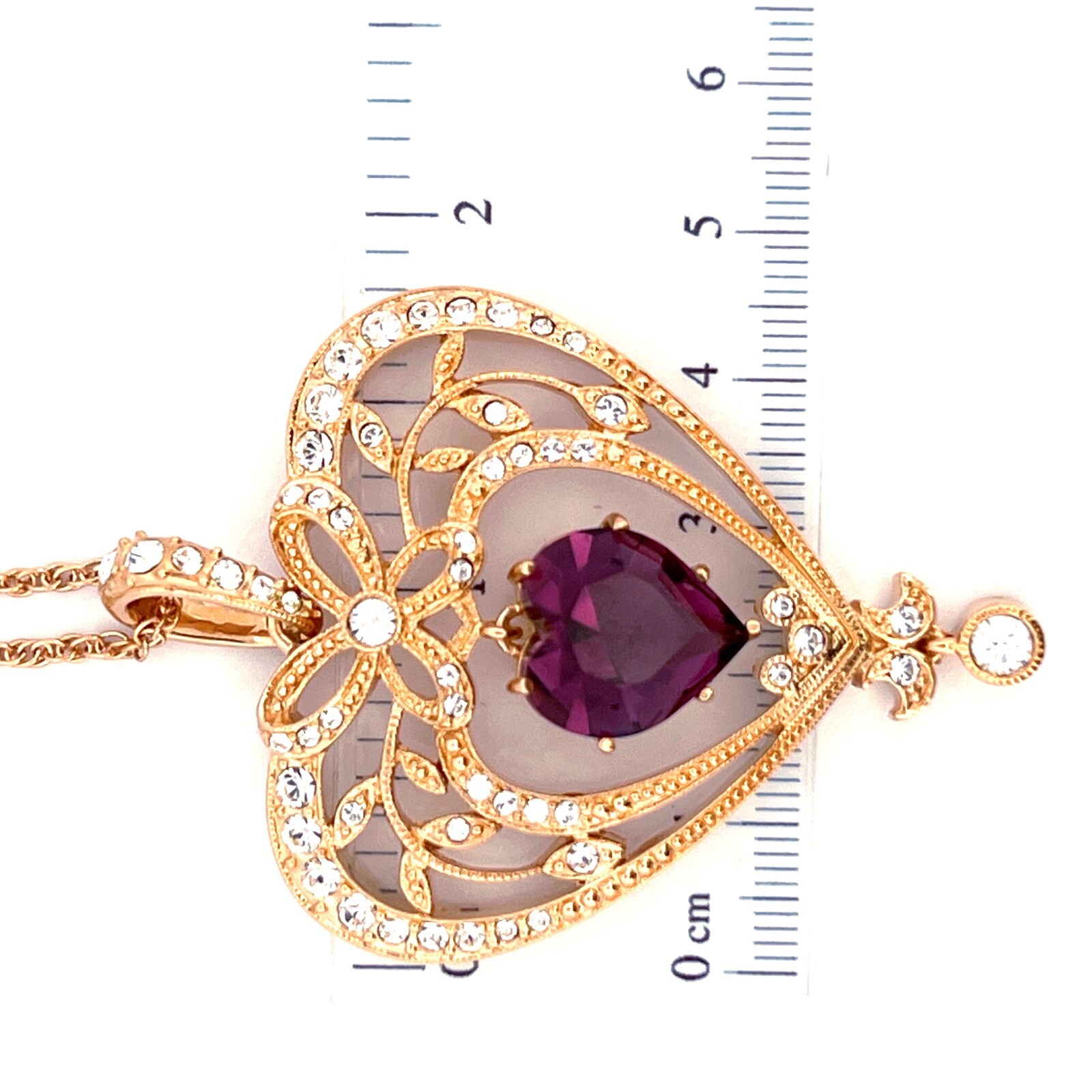 February Birthstone Gold Plated Necklace Set With Heart Shaped Amethyst Crystal
