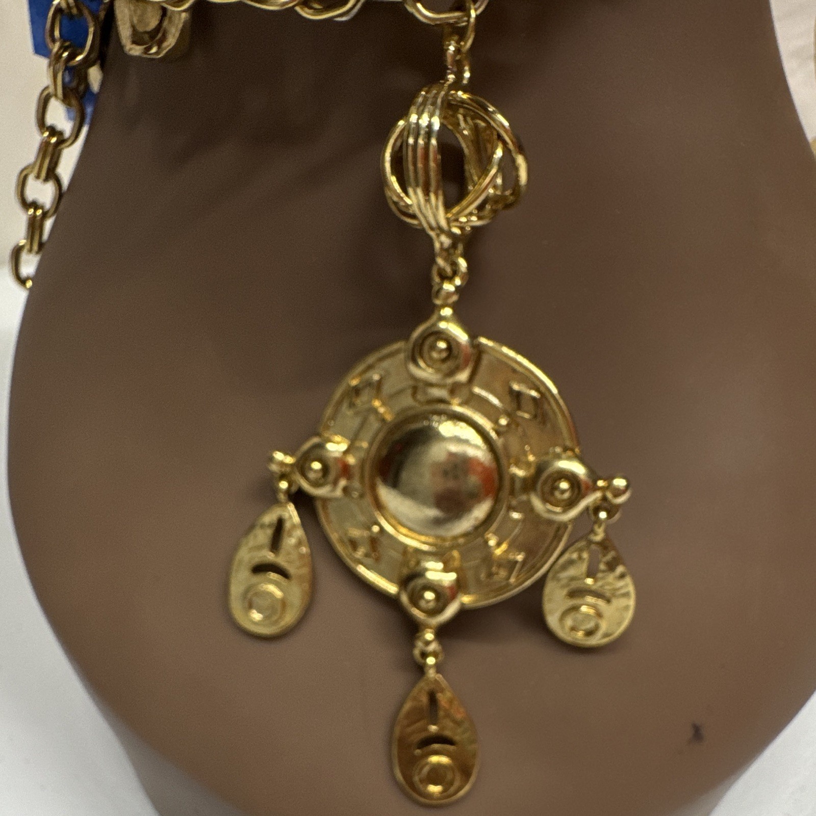 Vintage Oscar de la Renta Roman gold tone Cross and Shield Necklace/ Belt 104226