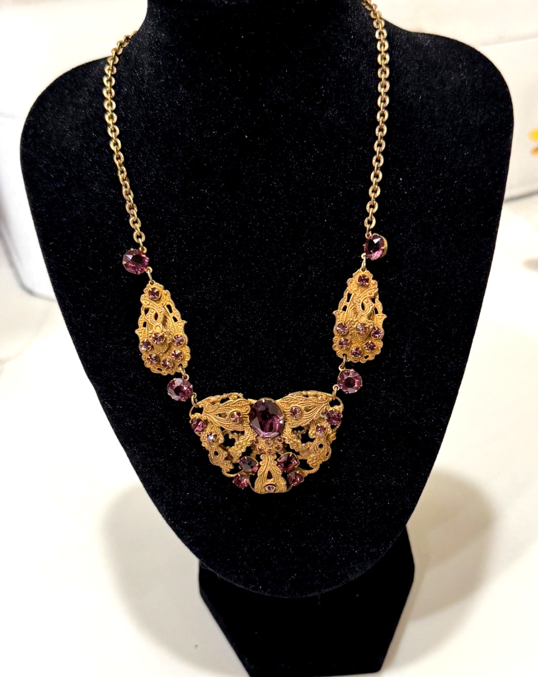 Circa 1837 Beautiful Victorian Rare Amethyst Brass Cannetille Filigree N G2U