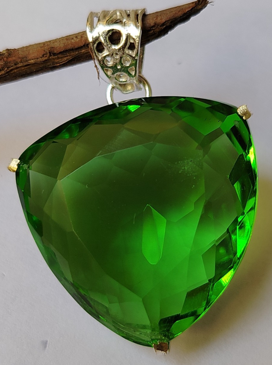 AAA+ 87.10 Ct. Large Green Peridot Trillion Cut Pendant 925 Silver Jewelry Gift