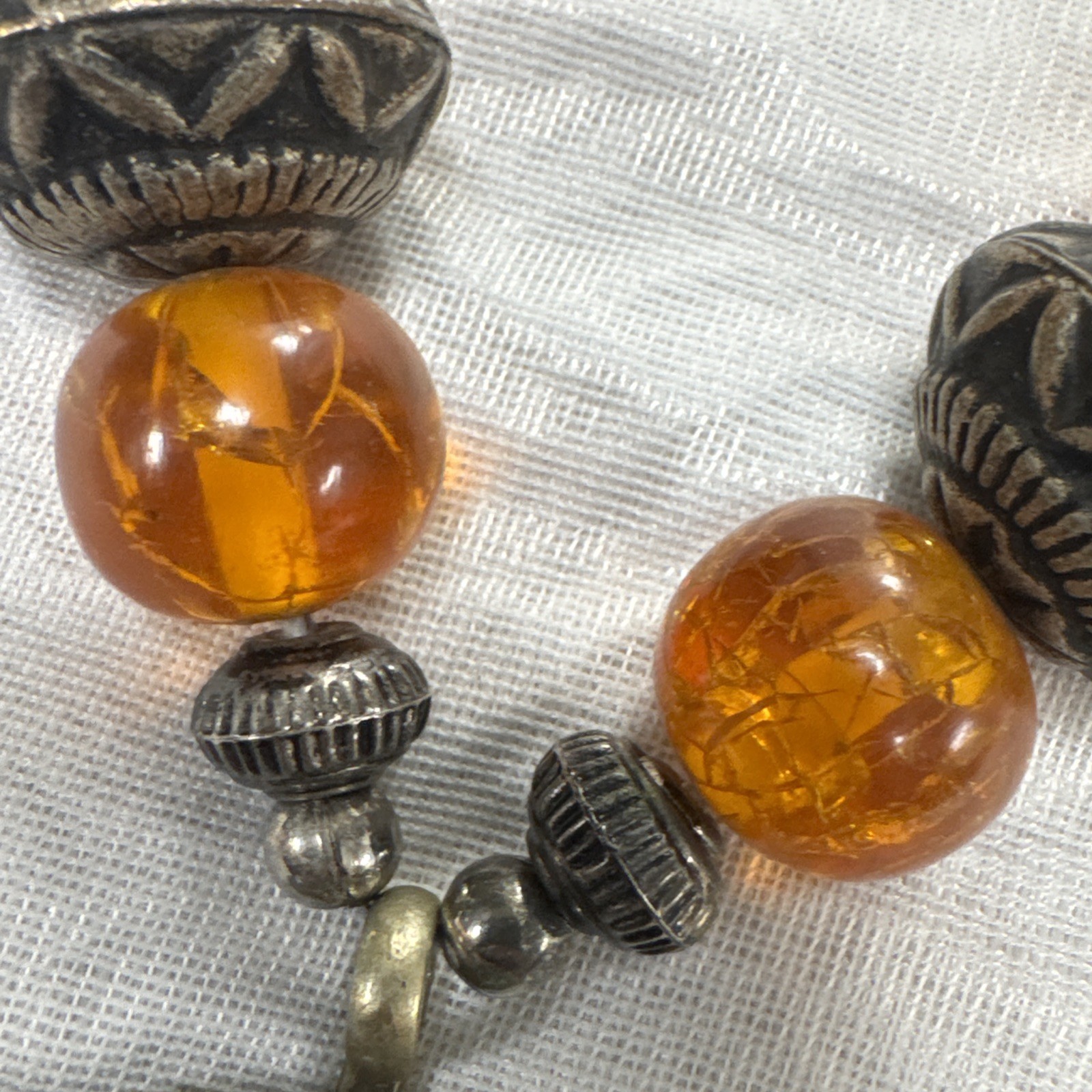 Vintage Bohemian Multi Color Necklace Tibetan Resin Amber with Turquoise Pendant