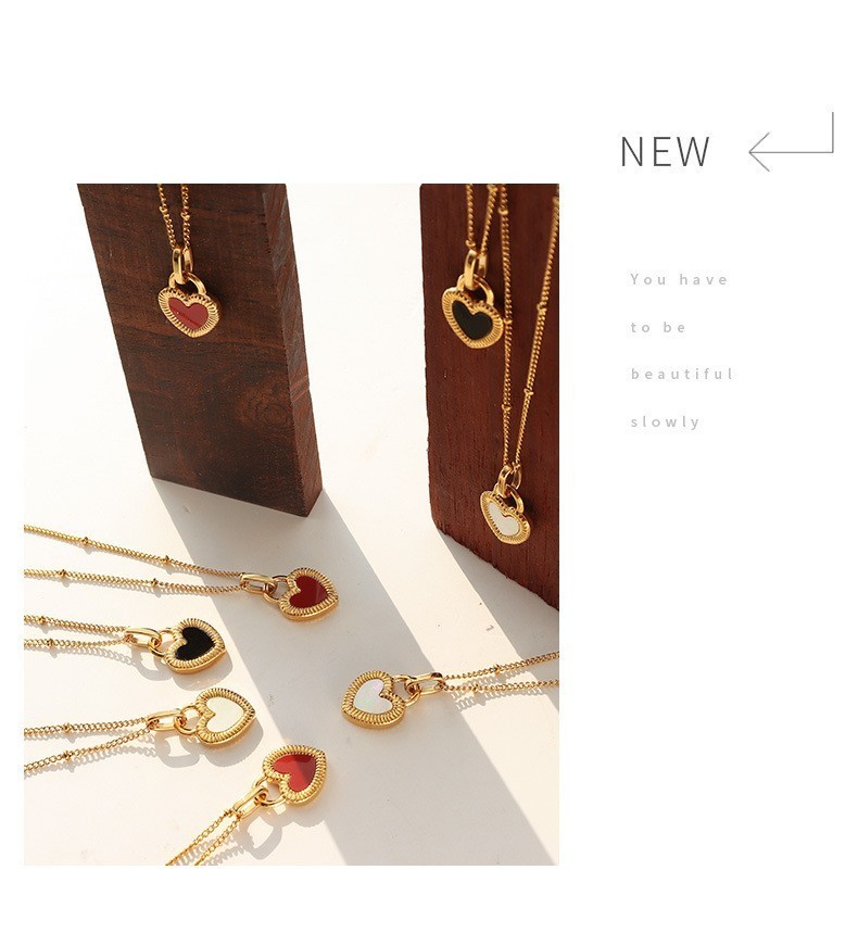 Gold Plated Stainless Steel Double Sided Shell Heart Pendant Necklace