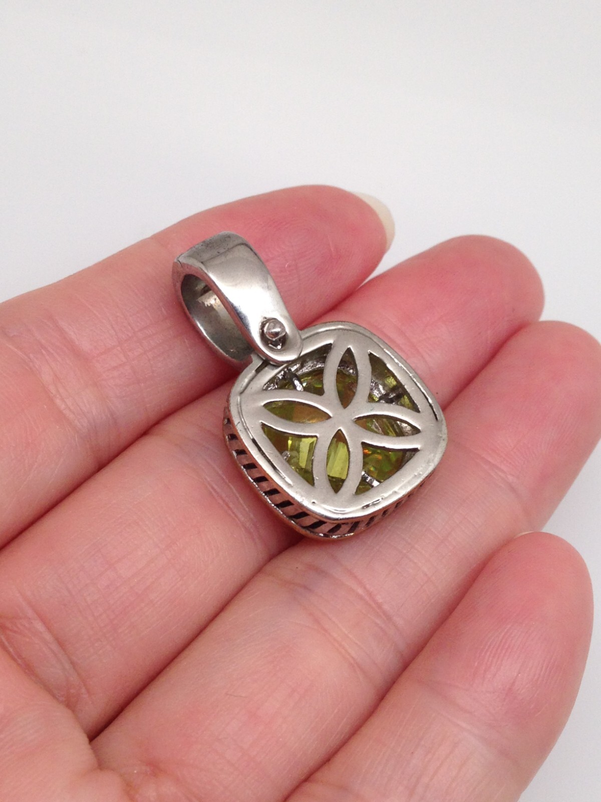 Brass Green CZ Square Pendant Women August Birthstone 16.5mm(0.65″)/28mm(1.1″)