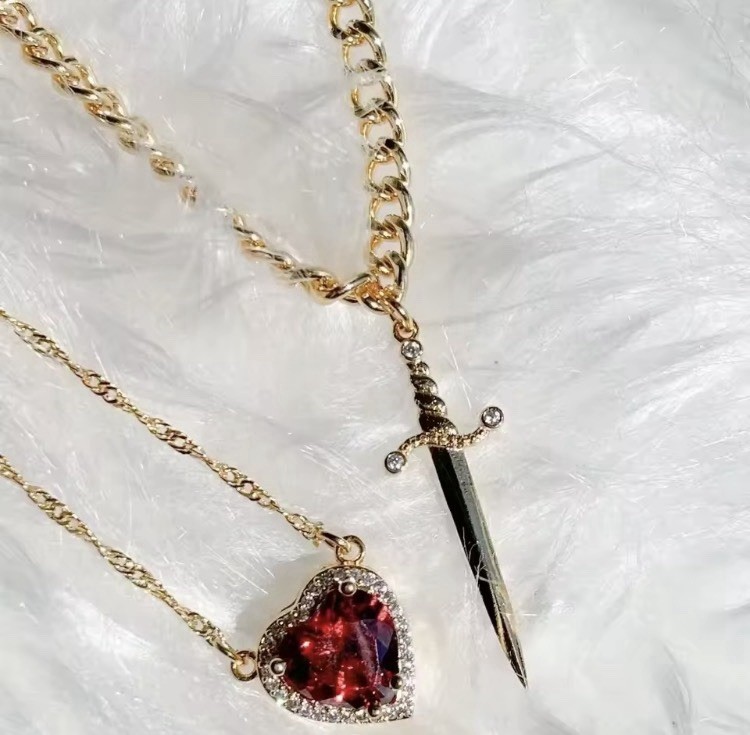 2 Pcs Heart and Sword Necklace Couple Necklace Jewelry Set Valentine’s Day Gifts