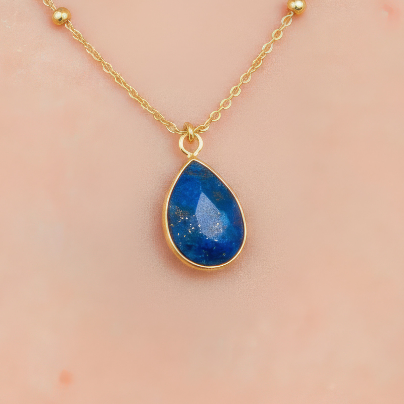Semi-Precious Lapis Lazuli Stone Crystal Teardrop-Shape Venus Necklace
