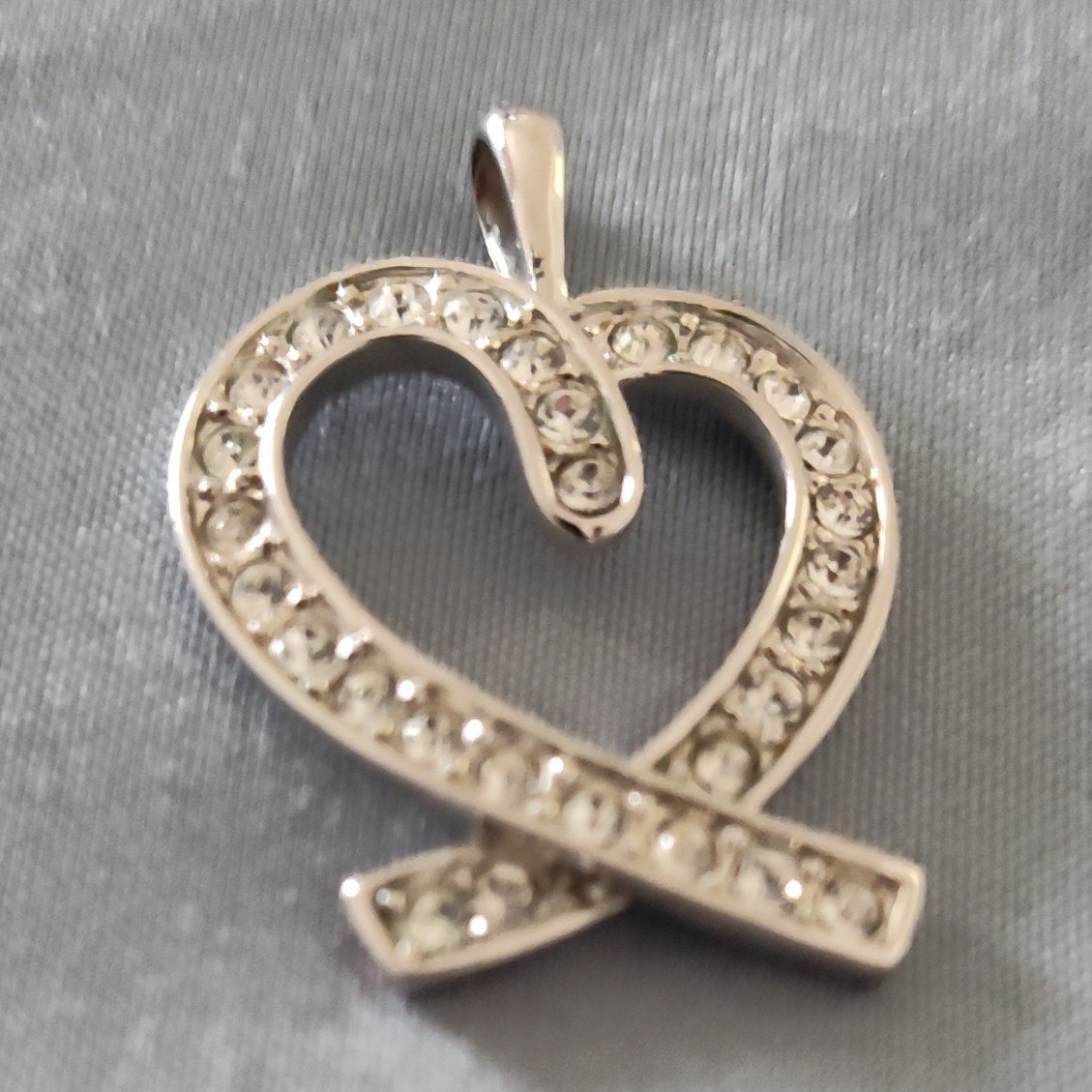 silver tone heart charm pendant pavé round crystal white/colorless love theme