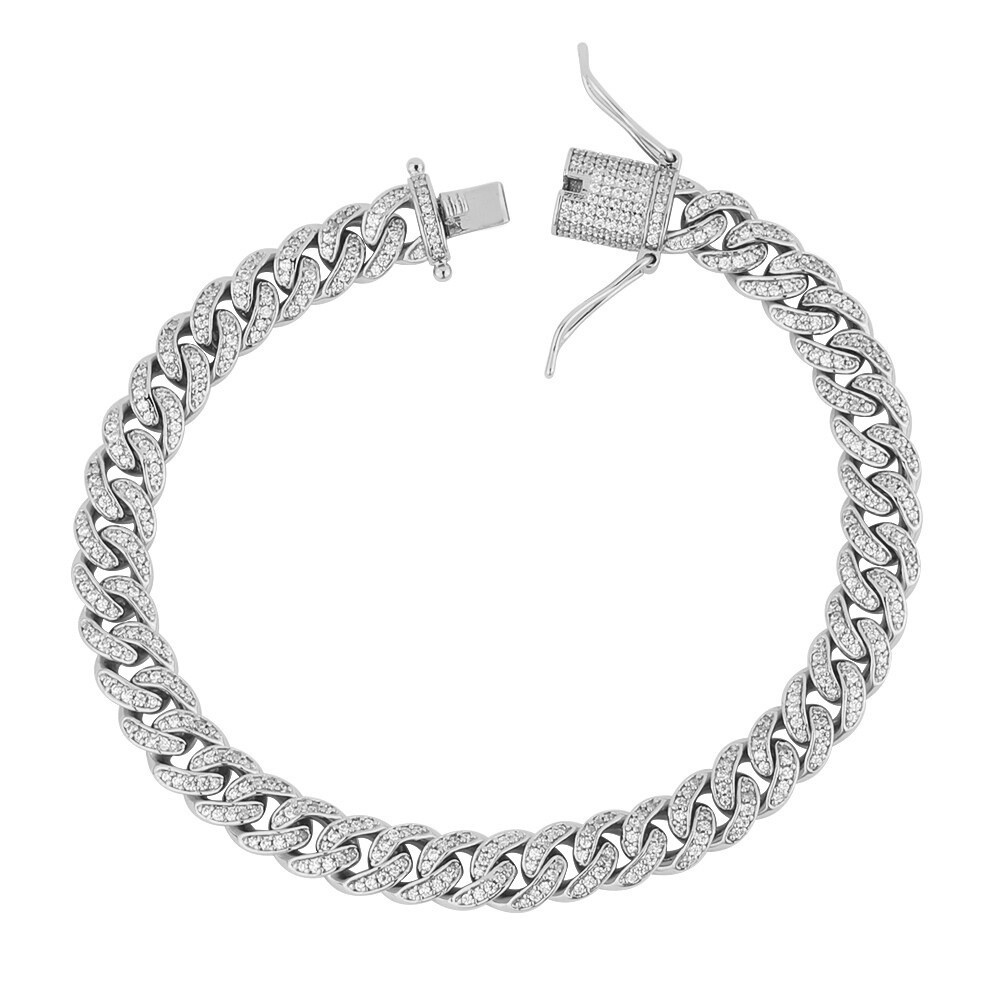 13mm White Gold Plate Stainless Steel Miami Cuban Link Chain CZ NecklaceBracelet
