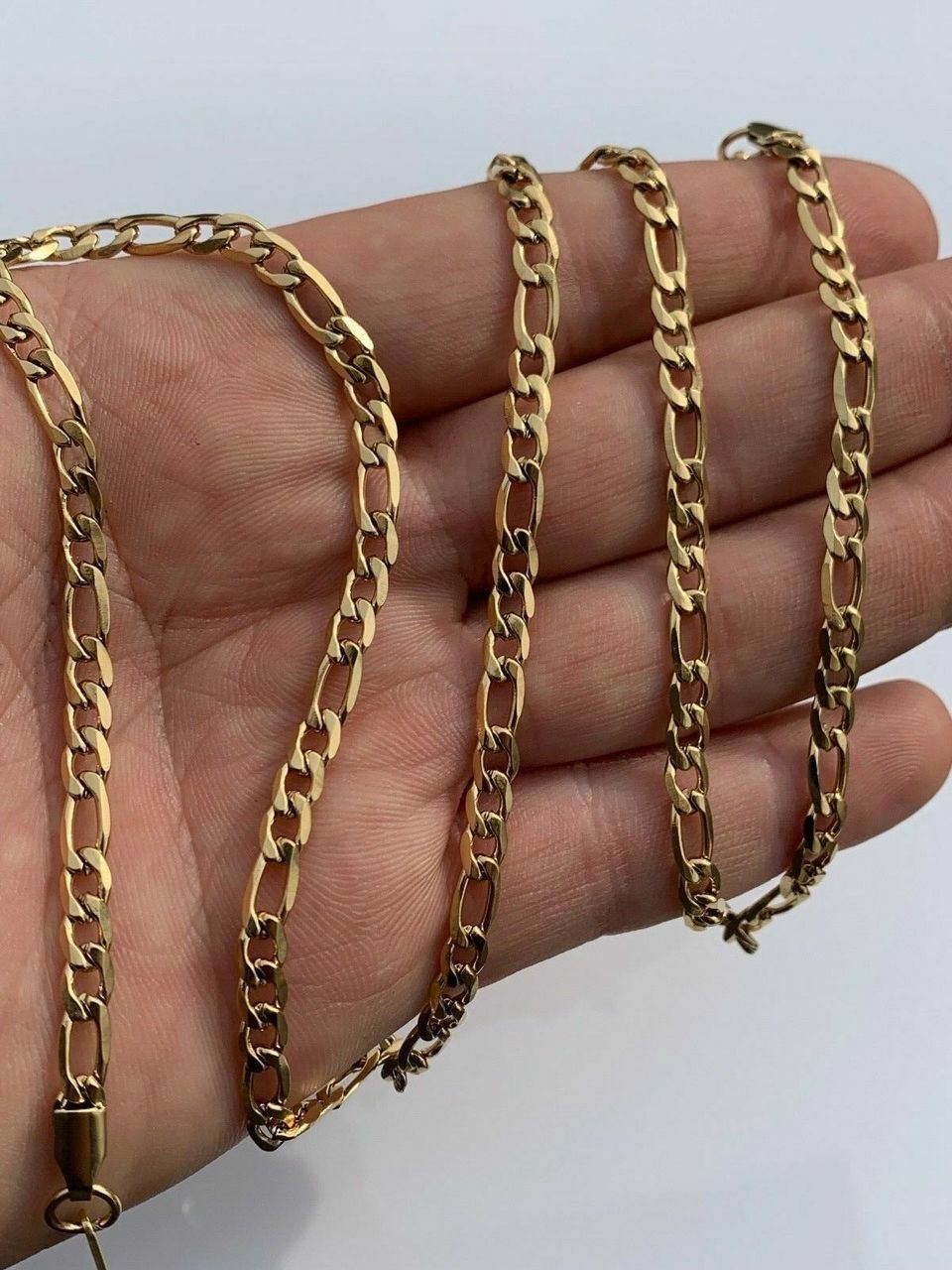 Men’s Gold Figaro Chain 5mm 14k Yellow Gold Over Stainless Steel 18-30″ Lengths