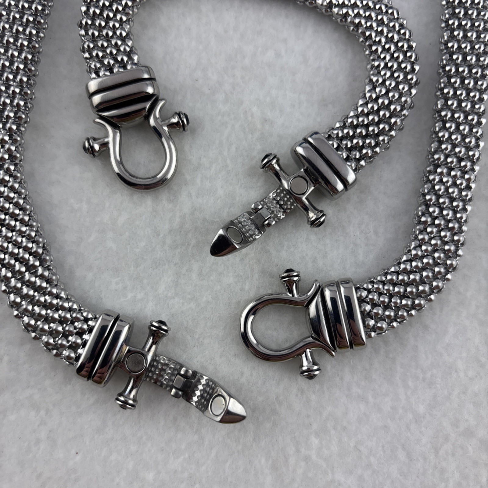 Emma Skye DSMK Stainless Steel Mesh Necklace & Bracelet Set Magnetic Clasp
