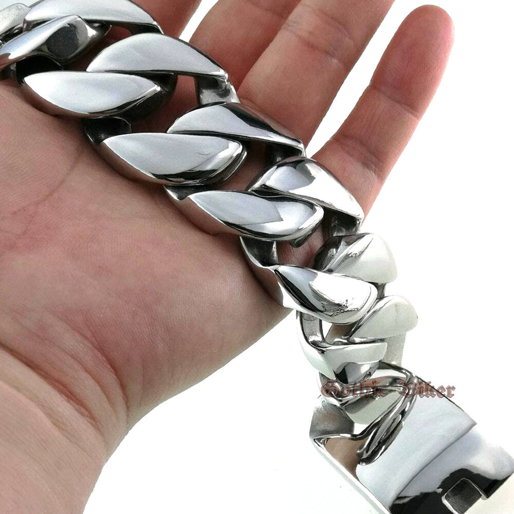 Super Heavy 31mm Men Polished Cuban Curb Chain Stainless Steel Bracelet Necklace