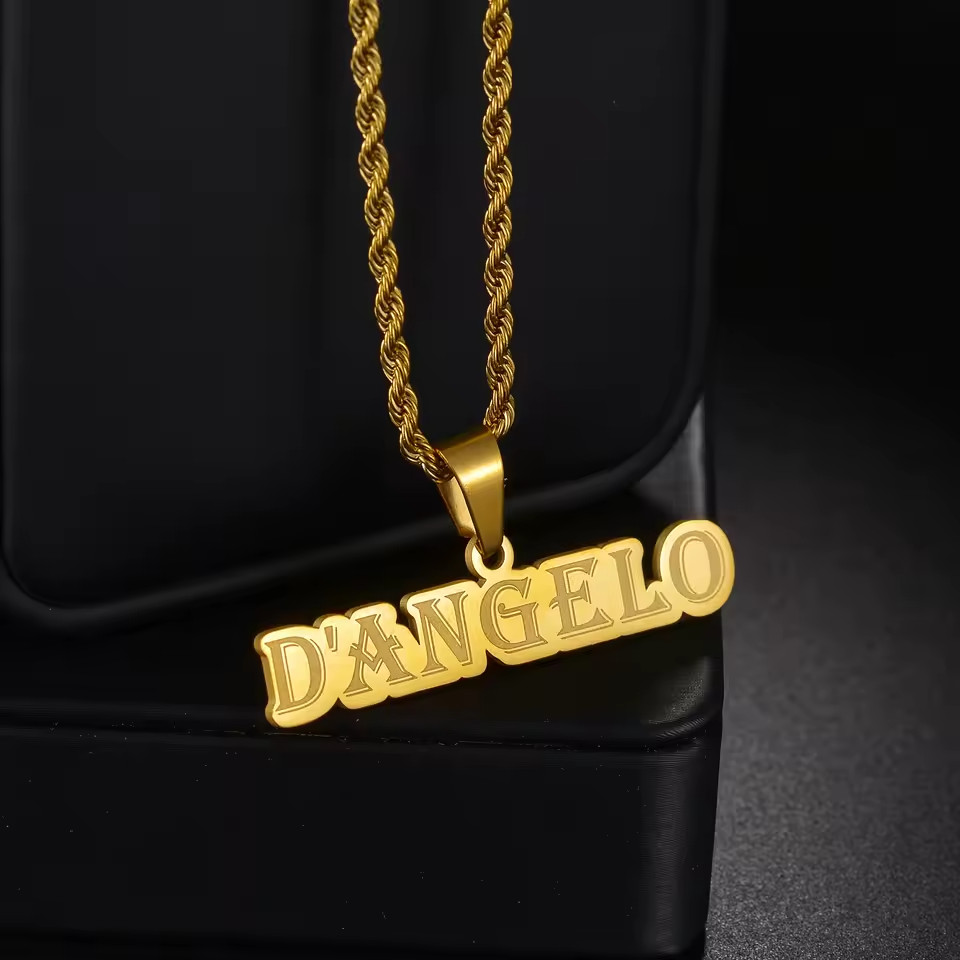 Customized Name Letters Pendant Necklace Rope Chain Jewelry Stainless Steel Gold