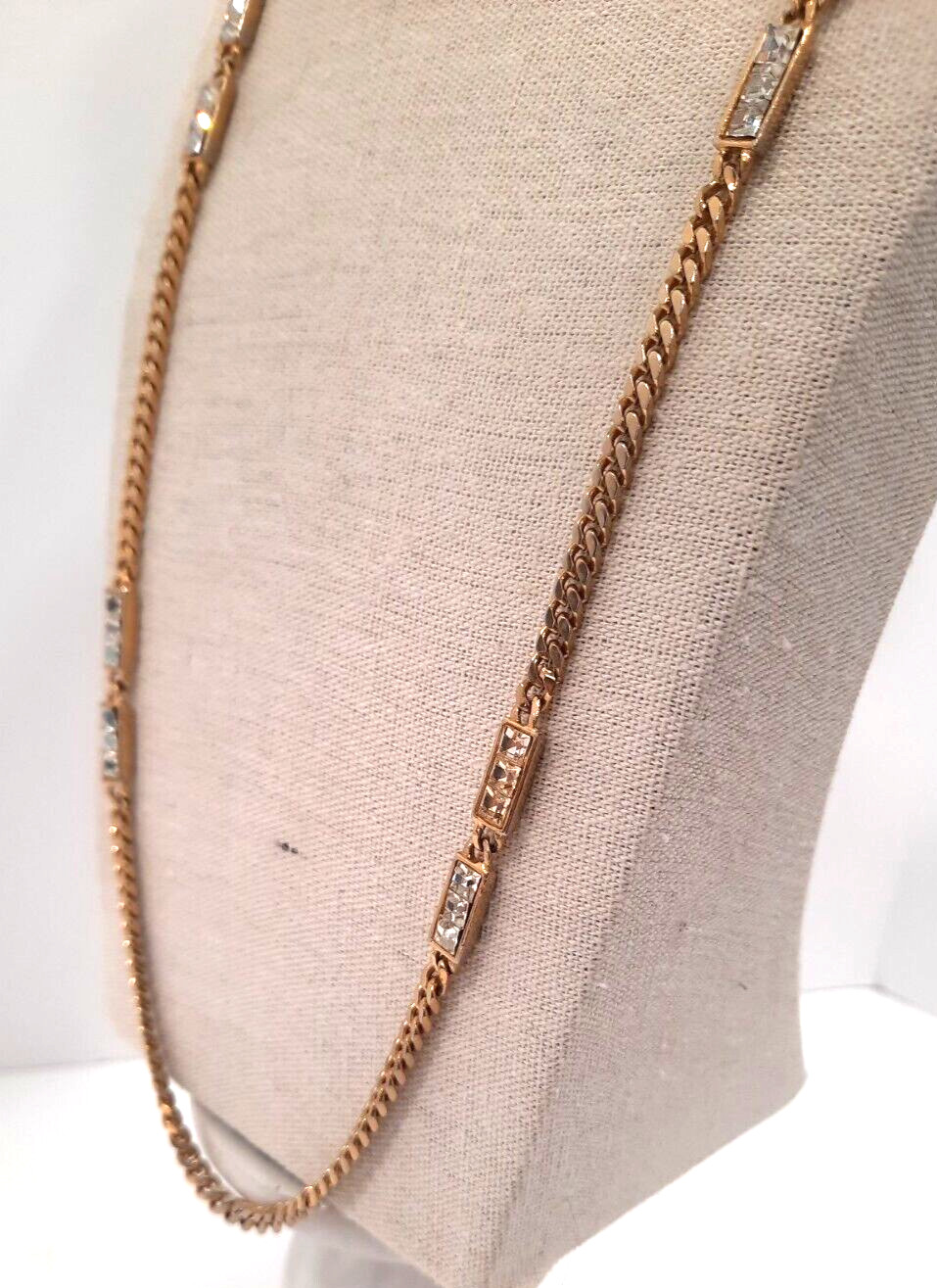 Goldtone Heavy weight Flat Curb link chain necklace 28′ long w/ Rectangle CZ ‘s