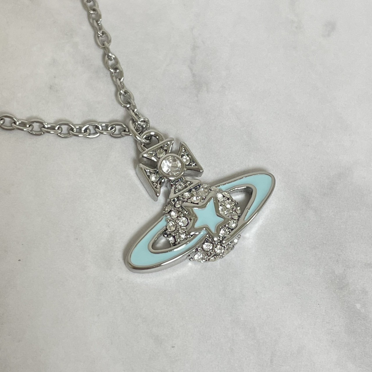 Vivienne Westwood Necklace Shooting Star Orb Light Blue 46cm w/drawstring NO BOX
