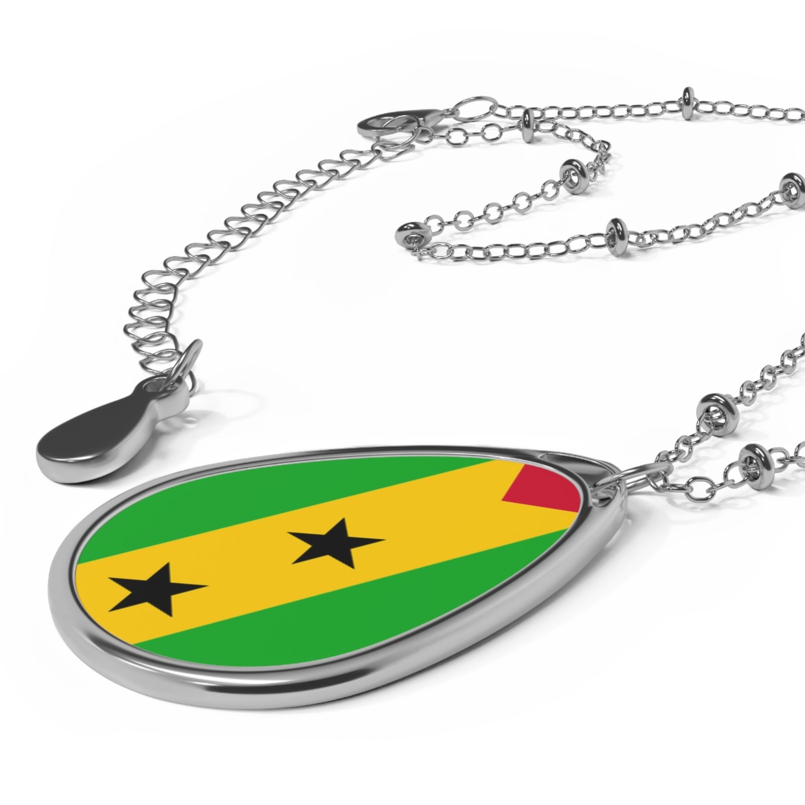 Sao Tome and Principe Flag Oval Necklace – Zinc Alloy Pendant – One Size /