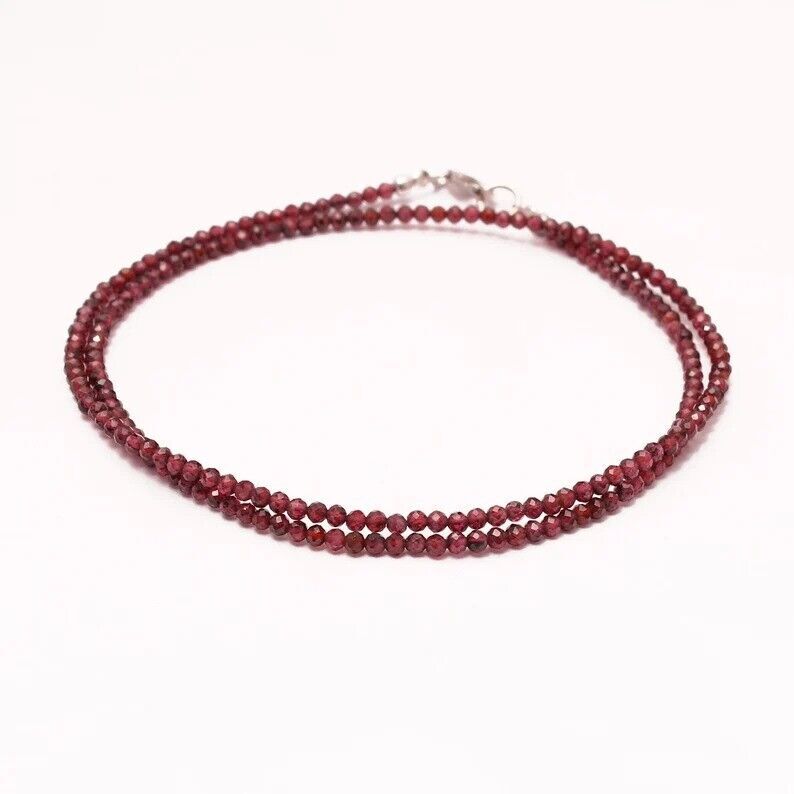 Garnet Tiny 2-2.5mm Genuine Rondelle Faceted Gemstone Beaded Necklace 18″