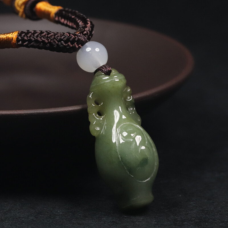 Certified Grade A 100% Natural Green Jadeite Jade Pendant Carved Vase SEC11169