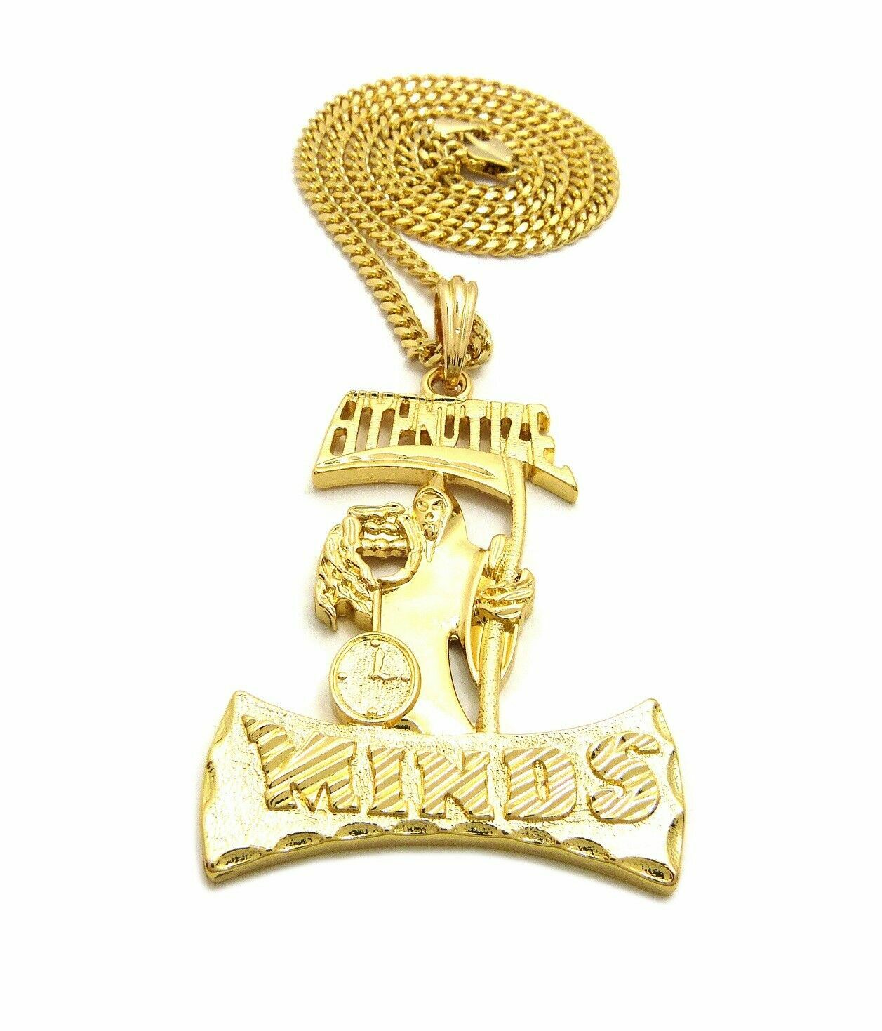 HIP HOP GOLD PLATED HYPNOTIZE MINDS PENDANT & 3mm 24″ CUBAN CHAIN BLING NECKLACE