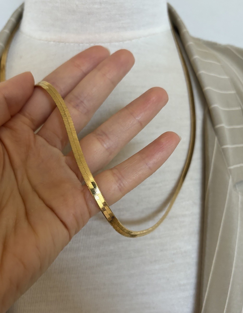 VTG Napier Chain Necklace 29” Flat Herringbone Gold Tone Designer Signed Retro