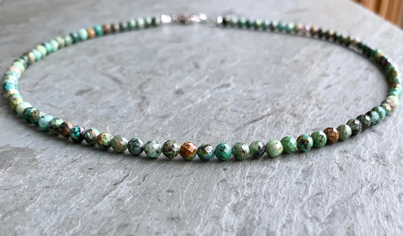 African Turquoise Choker Natural Green Stone Facted Necklace Healing Reiki Gift